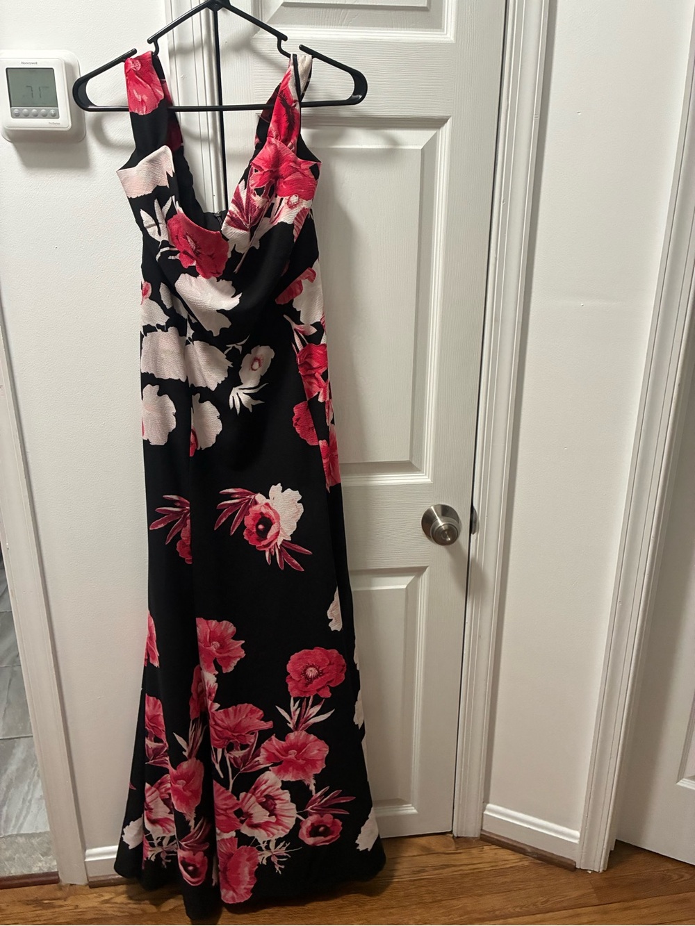Black Floral Maxi Dress with Pink & Red Blooms
